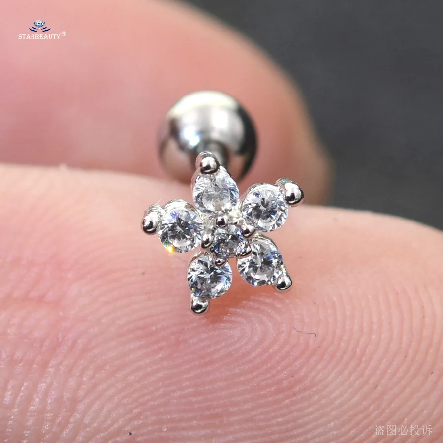 M5316 Silver 1 шт. 1,2x6 мм милый цветок Звезда Крест Корона трагус пирсинг Спираль пирсинг Стад Daith серьги-Спирали Кольцо для носа и уха пирсинг ювелирные изделия - Окраска металла: M5316 Silver