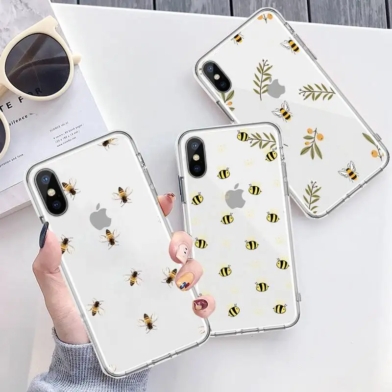 

Lovely cartoon bee anime Phone Case Transparent for iPhone 6 7 8 11 12 s mini pro X XS XR MAX Plus