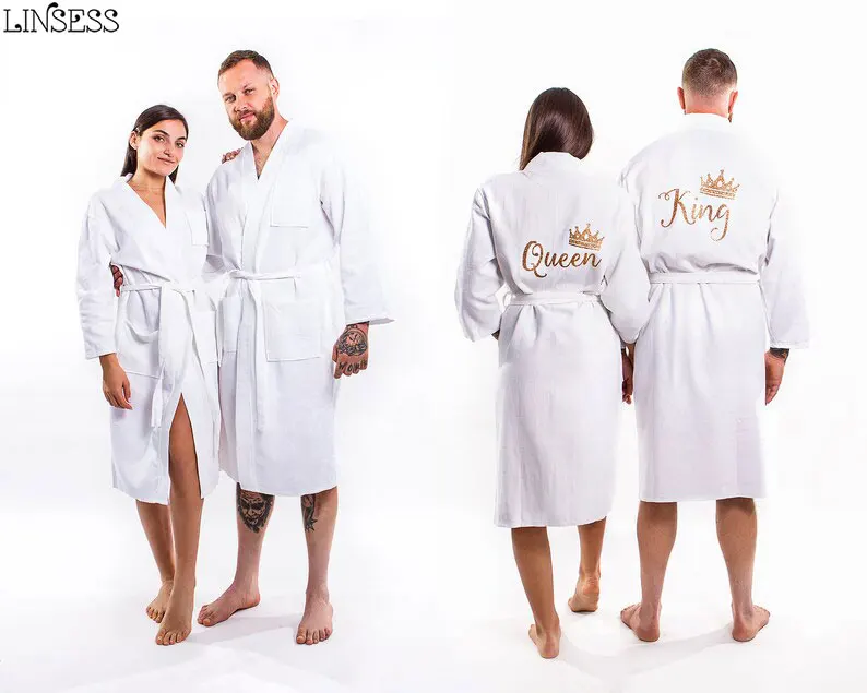 Unisex Personalized Men's Cotton Waffled Bathrobe Valentines Day Gift Bride Groom Robes Groomsmen Custom Robe-Waffled LONG Woman
