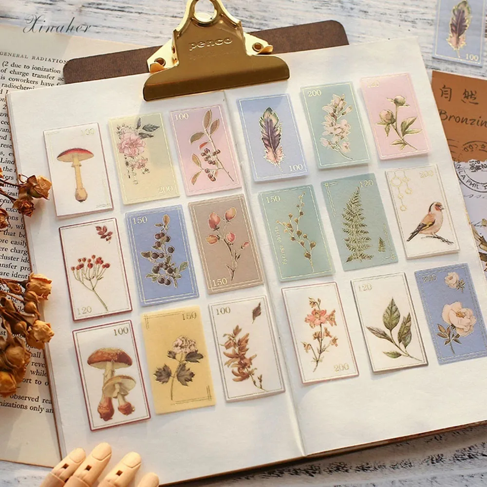 

40Pcs/bag Vintage Bronzing Plant Letter Ticket Stamp Paper Sticker DIY Decoration Sticker for Album Scrapbooking Label Sticker