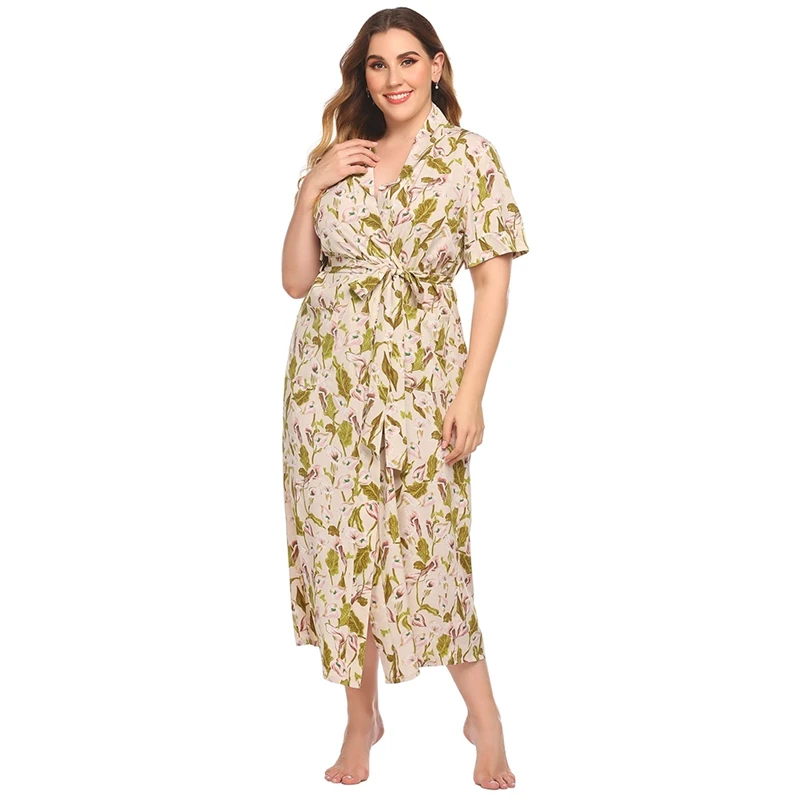 

Ladies Short Sleeve Nightdress Print Long Nightgown Home Wear Pijamas for Spring Women Pajamas