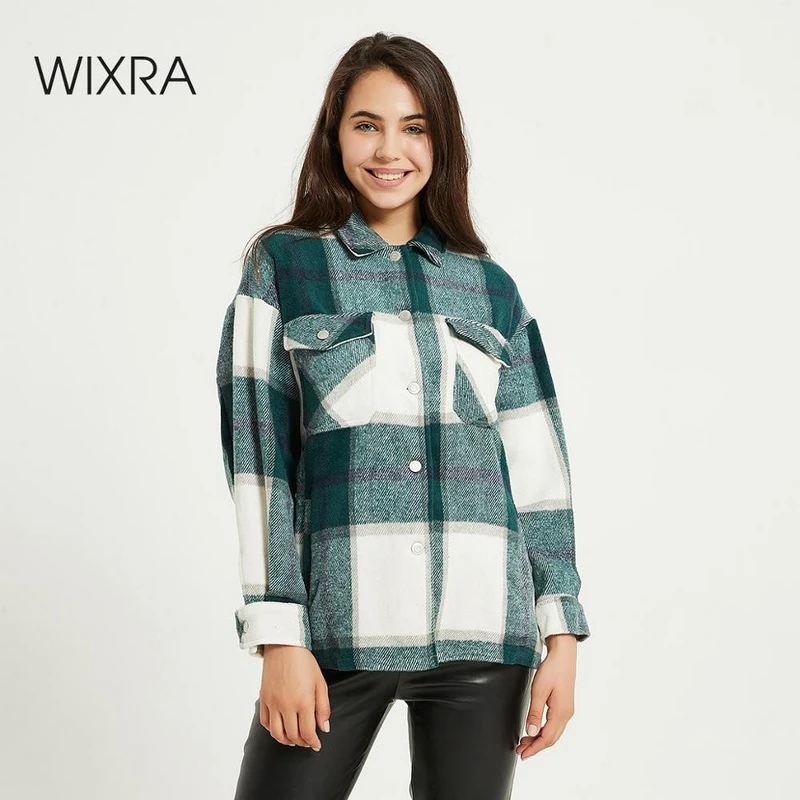 Wixra Women's Plaid Coat Jacket Loose High Quality Warm Overcoat Streetwear Fashion Casual Coats 2020 Autumn New | Женская одежда