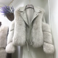 2020 new thicker jacket fox fur coat ladies motorcycle model leather fashion short ladies zipper fur stitching jacket