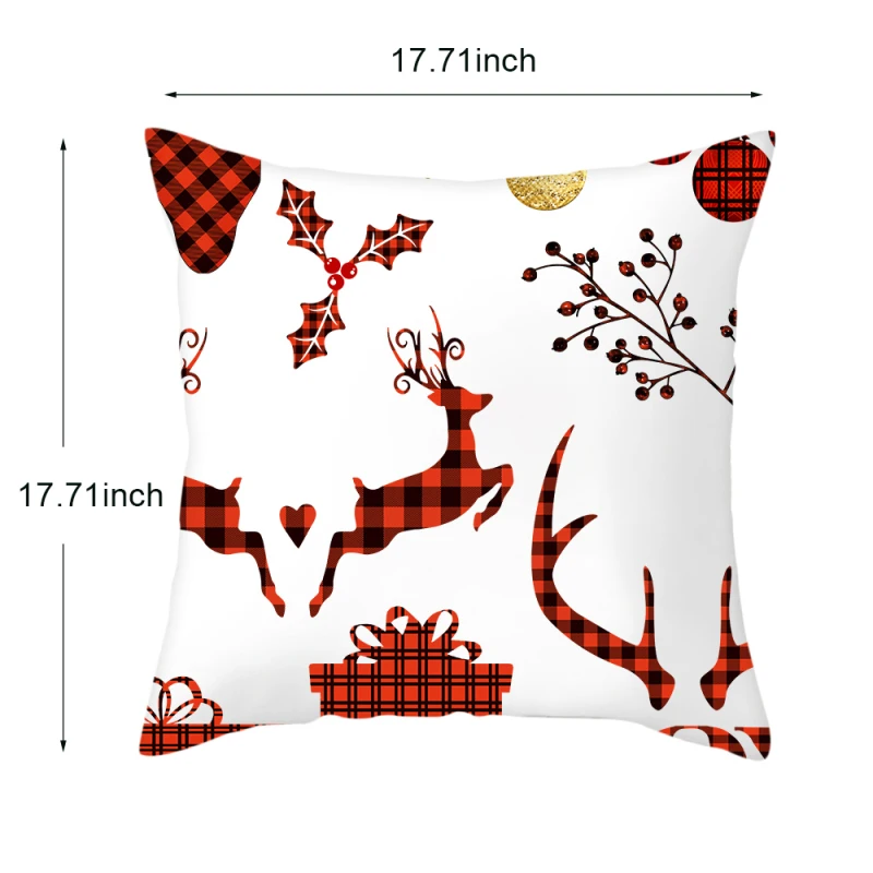 

Christmas Small Item Pattern Peach Skin Single Side Cushion Cover Decorative Pillows Sofa Home Decoration Winter
