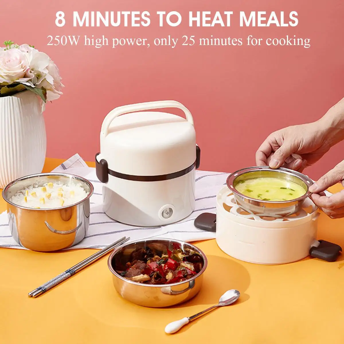 1.8L нержавеющая сталь 3 слоя электрическая рисоварка Пароварка портативная еда