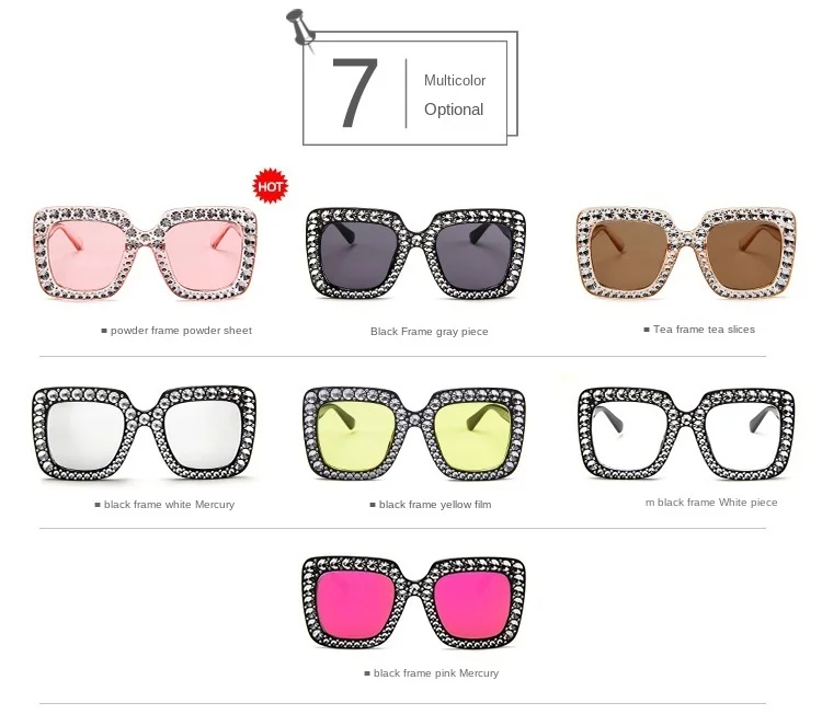 

Oversize Sunglasses Top Rhinestone Luxury Sunglasses For Women Square Shades Women Fashion Retro Black