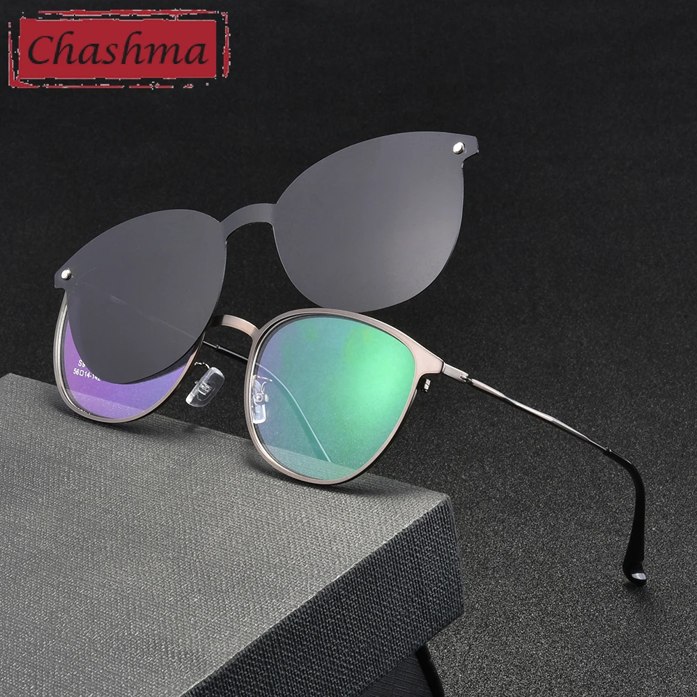 Мужские солнцезащитные очки в круглой оправе с магнитной застежкой