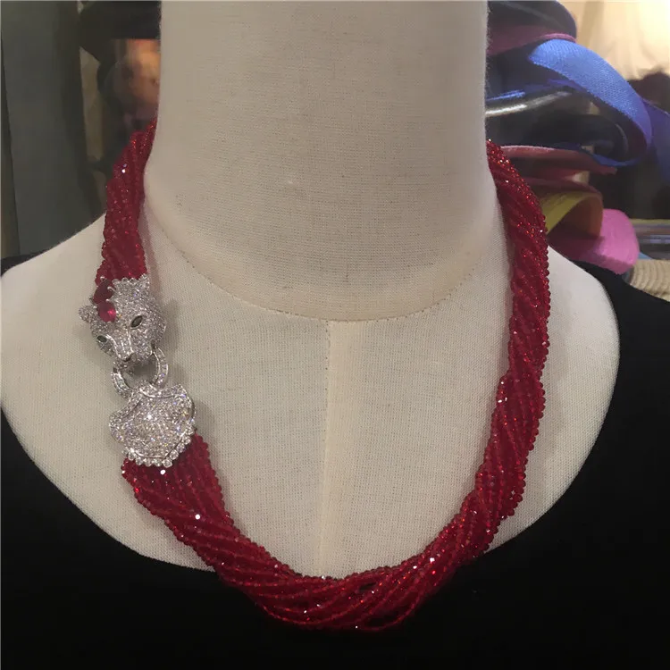 

Women's fashion Leopard head clasp DIY accessory red crystal necklace colors fine jewelry
