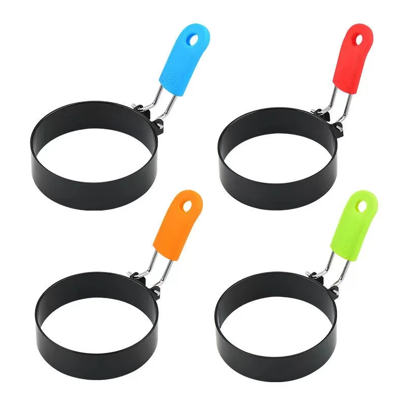 

Non-Stick Egg Rings with Folding Silicone Handles Stainless Steel Egg Poachers Crumpet Mould Cooking Rings