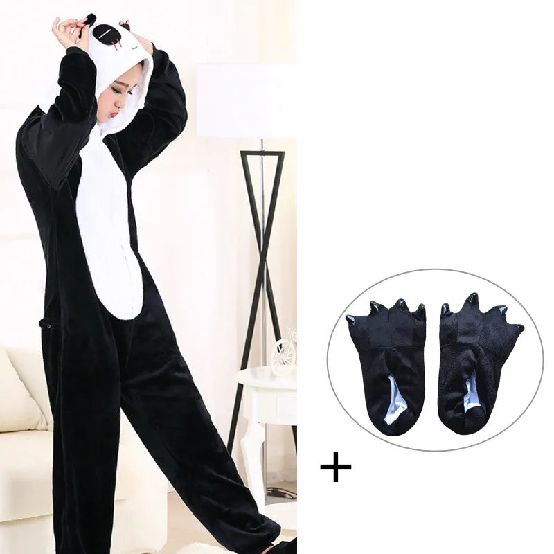 Ползунки панда кигуруми пижамы для женщин флис Медведь Взрослый комбинезон