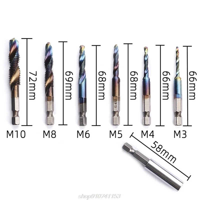 

7pcs/set M3-M10 Hex Shank Blue Coated Thread Metric Compound Tap Drill Bits with Extension Rod F08 21 Dropshipping