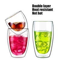1pcs double wall wine glasses whiskey glass beer coffee mugs heart cups heat resistant healthy drink set transparent drinkware