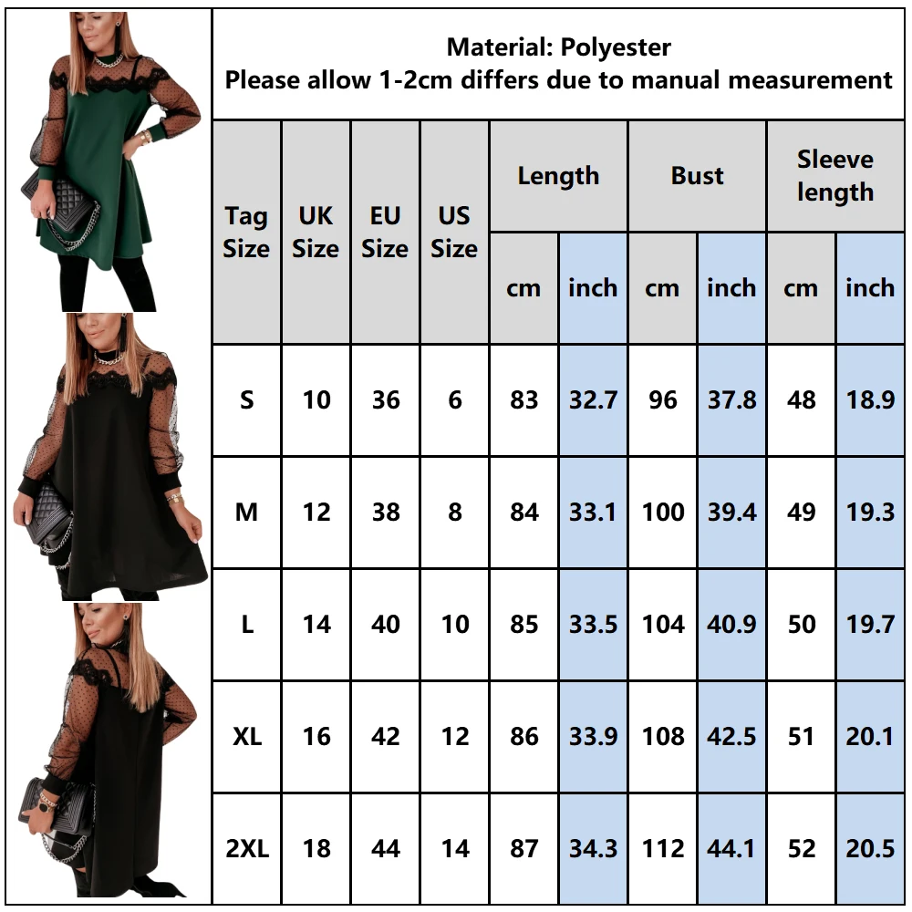 

Sexy Transparent Polka Dot Mesh Long Sleeve Dress Women Lace Pacthwork Mini Dress Ladies Casual Loose Round Neck Dresses D25