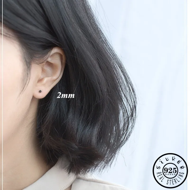 Мужские 925 стерлингового серебра минималистские небольшие круглые шарики Форма