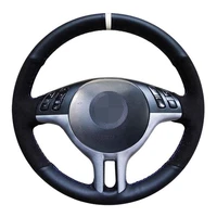 car steering wheel cover hand stitched black black genuine leather suede car steering wheel covers for bmw e39 e46 325i e53 x5