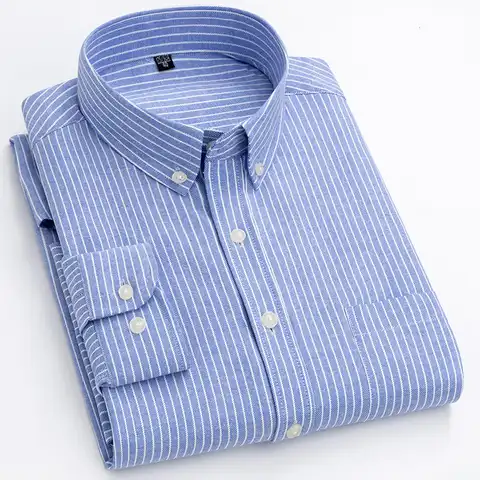 Мужская рубашка из ткани Оксфорд, Повседневная Удобная рубашка с воротником на пуговицах, длинными рукавами, одним накладным карманом, легк...