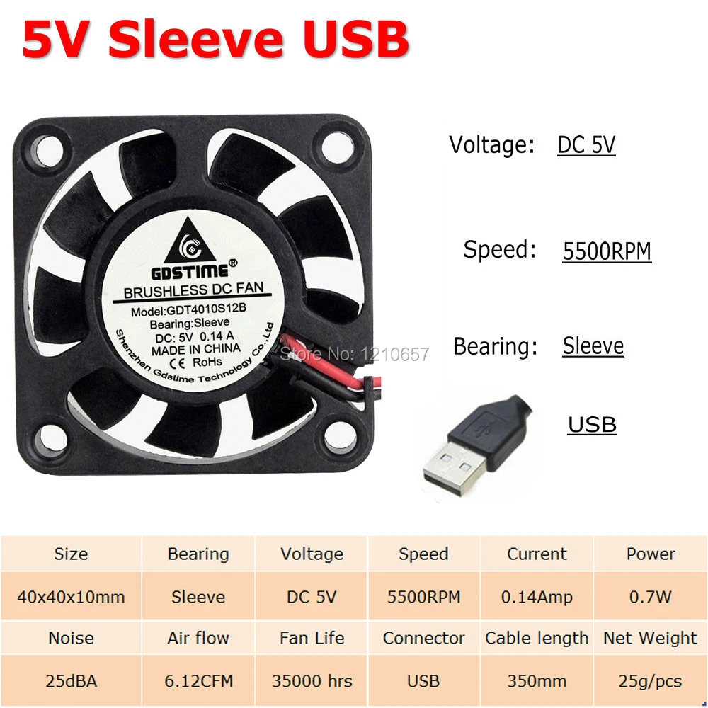 100 шт. в партии Gdstime USB 4 см 40 мм Мини DC Бесщеточный Охлаждающий вытяжной вентилятор