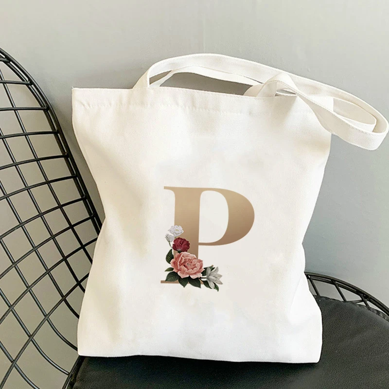 

Flower Letter Grocery Bag Casual Woman Canvas Bags Manga Anime Bamboo Customizable Logo Shopper Linen With Letters Given Bulk to