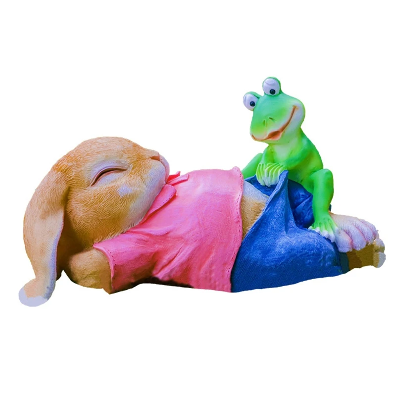 

Garden Lying Rabbit and Frog Garden Statue Ornament Creative Courtyard Sculpture Decoration Gardening Outdoor Decor