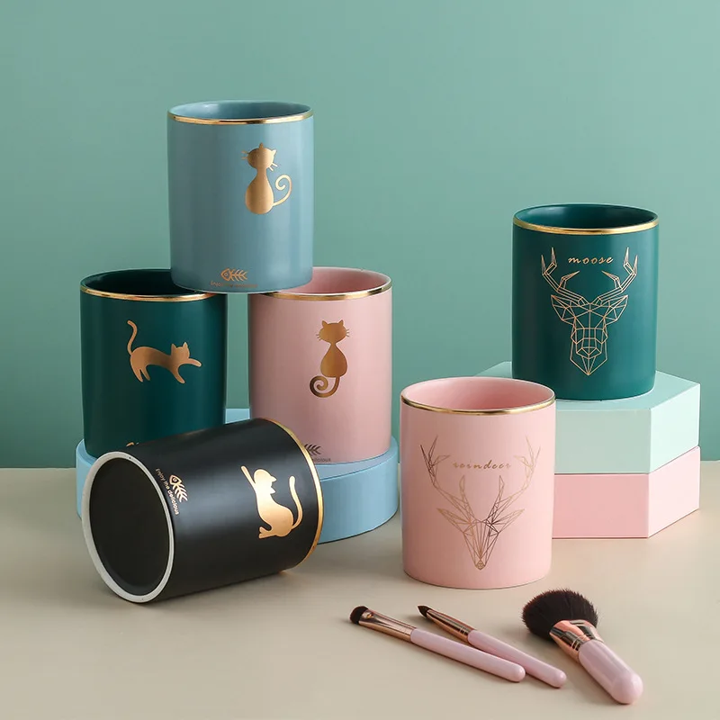 Скандинавский мультяшный керамический органайзер для кистей макияжа Настольный