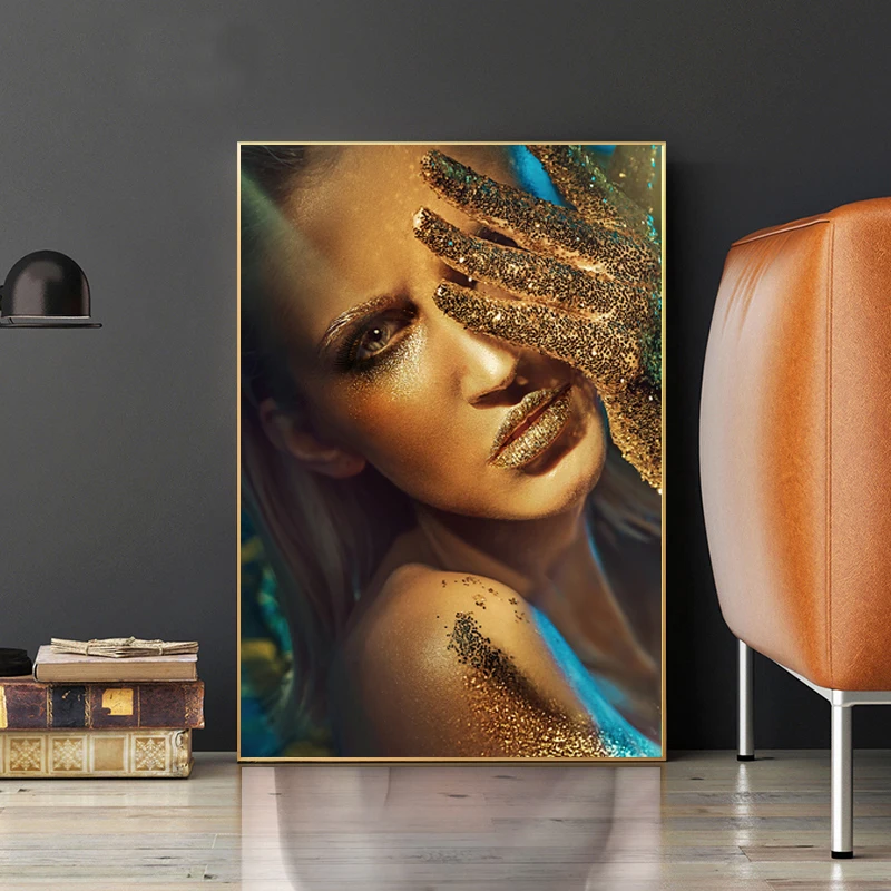 

Black and Gold Woman Sexy Nude African Art Oil Painting Print on Canvas Posters and Prints Wall Art Picture for Living Room