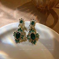 925 silver needle european and american exaggerated temperament fashion design sense diamond emerald earrings female