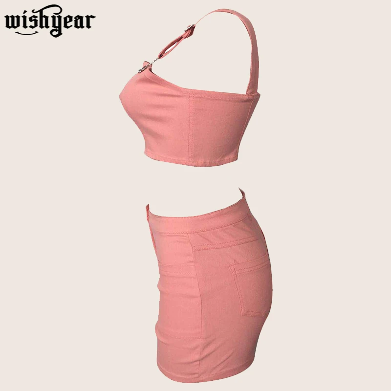 Женский джинсовый костюм Wishyear комплект из двух предметов укороченный топ на