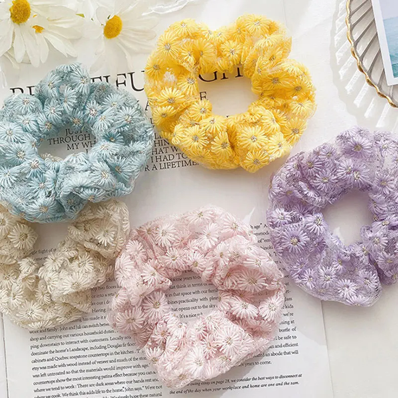 Женские резинки для волос с цветочной вышивкой Daisy эластичные в Корейском стиле
