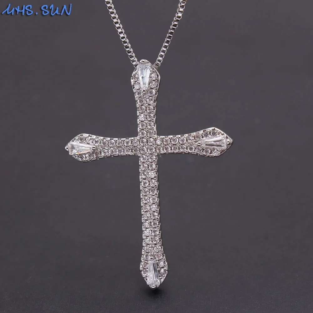 Ожерелье с кулоном "MHS.SUN Cute Zircon Cross", украшенным модным цепочкой, инкрустированным AAA CZ, в трендовом стиле, для женщин и девушек, 1 шт.