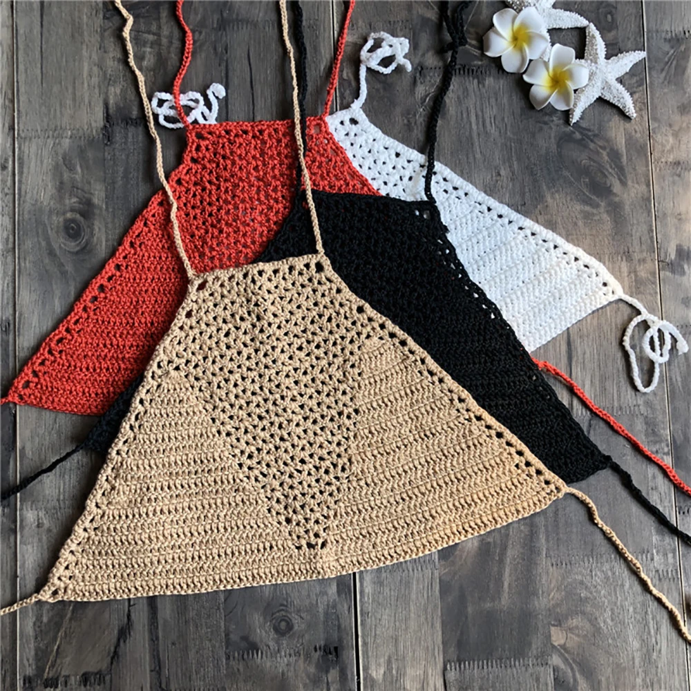 Бикини ручной работы вязаный крючком Топ бюстгальтер женские купальники топы