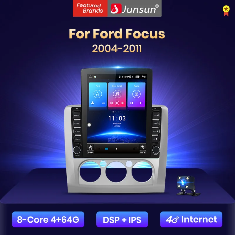 Junsun V2 Pro Вертикальный стиль 4G + 64G CarPlay для ford форд фокус 2 магнитола focus Mk2 2004 2011 Android 8