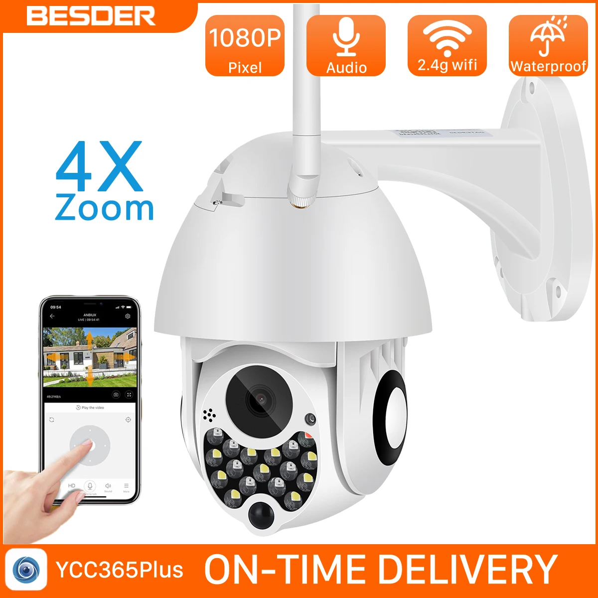 BESDER Dual светильник Беспроводной 1080p PoE IP PTZ Камера открытый IP66 Водонепроницаемый