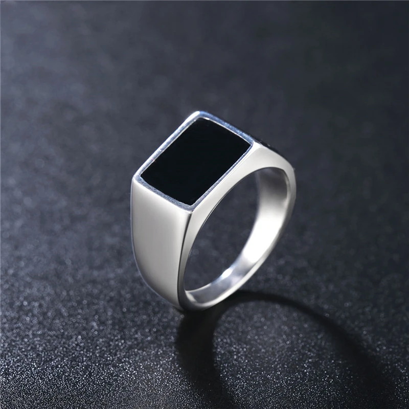 

Gorgeous Epoxy Black Color Geometric Square Women Rings Bridal Jewelry Fashion 316l Stainless Steel Wedding Engagement Bands