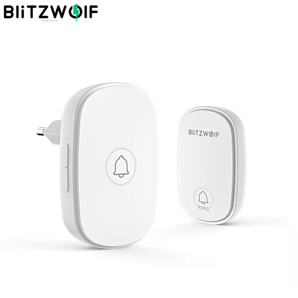 Автономный беспроводной дверной звонок BlitzWolf ручной RF433Mhz с европейской вилкой 38