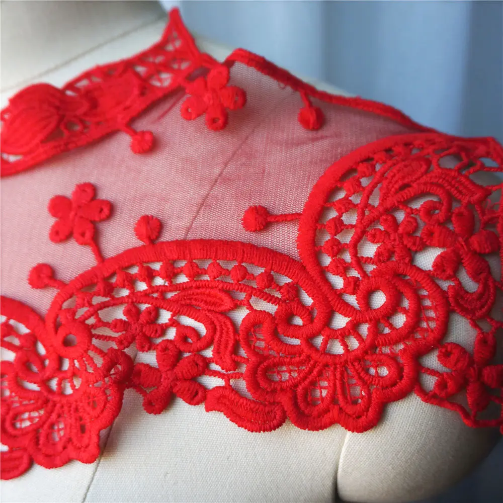 Красный кружевной тканевый воротник готическое вышитое платье Аппликации сетка