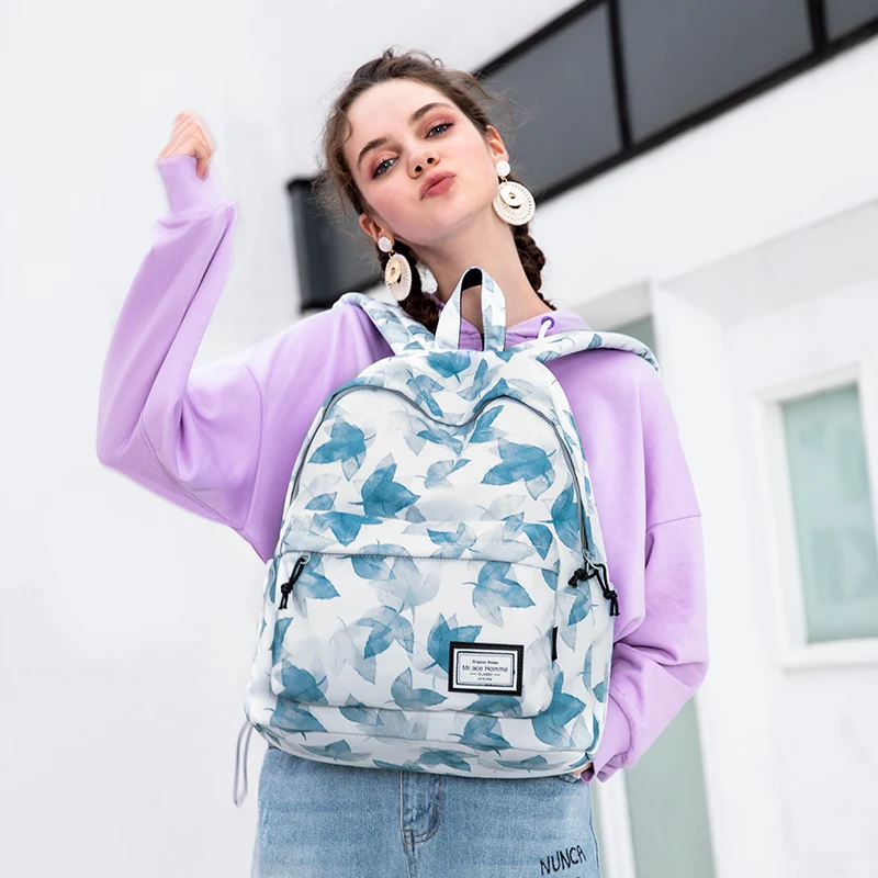 

Mr. Ace Homme Blue Maple Leaf Backpack Women Waterproof College School Bag For Girl Travel Backpack 14 Inch Laptop Bagpack Women
