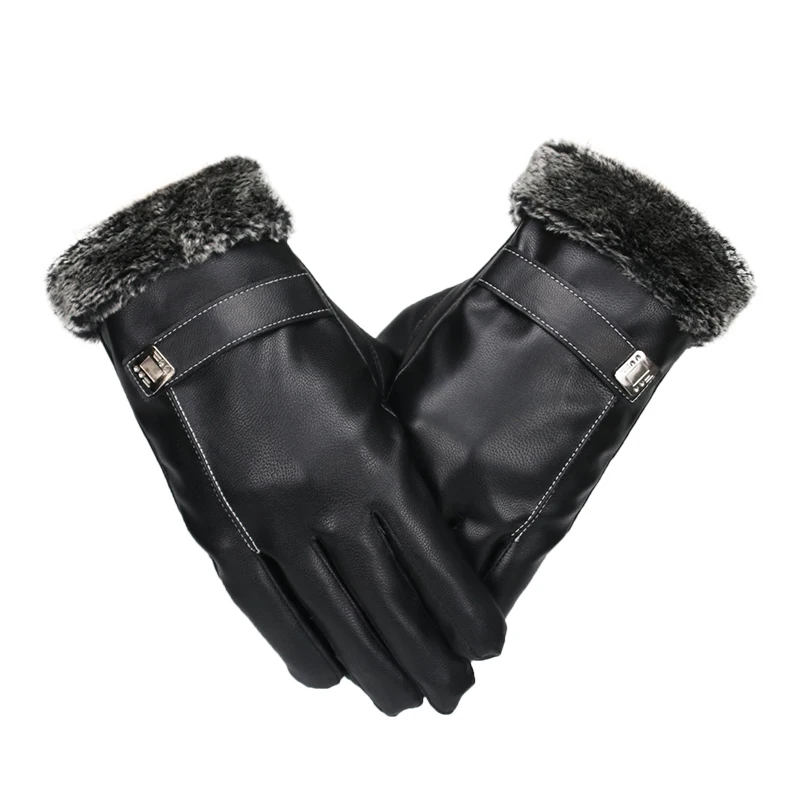 Кожаные перчатки мужские зимние перчатки с сенсорным экраном ветрозащитные сохраняющие тепло мужские осенние деловые кожаные перчатки черные - Цвет: Black