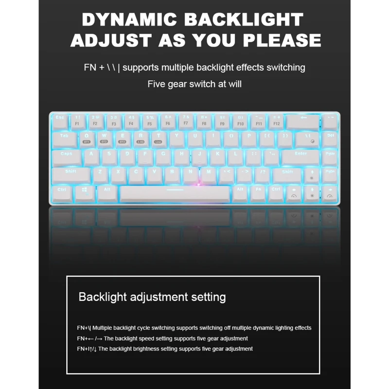 

68 Keys Bluetooth 5.0/2.4G/Wired Three Connection Mode Type-C LED Backlit Mechanical Keyboard for PC Desktop Laptop Mac