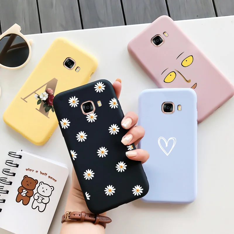 

For Samsung Galaxy C7 Case Candy Colors Cartoon Cute Pattern Silicone Soft TPU Heart Flower Shockproof Matte Phone Cover
