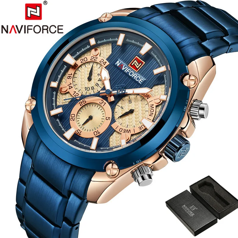 NAVIFORCE мужские наручные часы модные спортивные мужские часы лучший бренд класса люкс военные армейские деловые кварцевые мужские часы из нержавеющей стали 9113