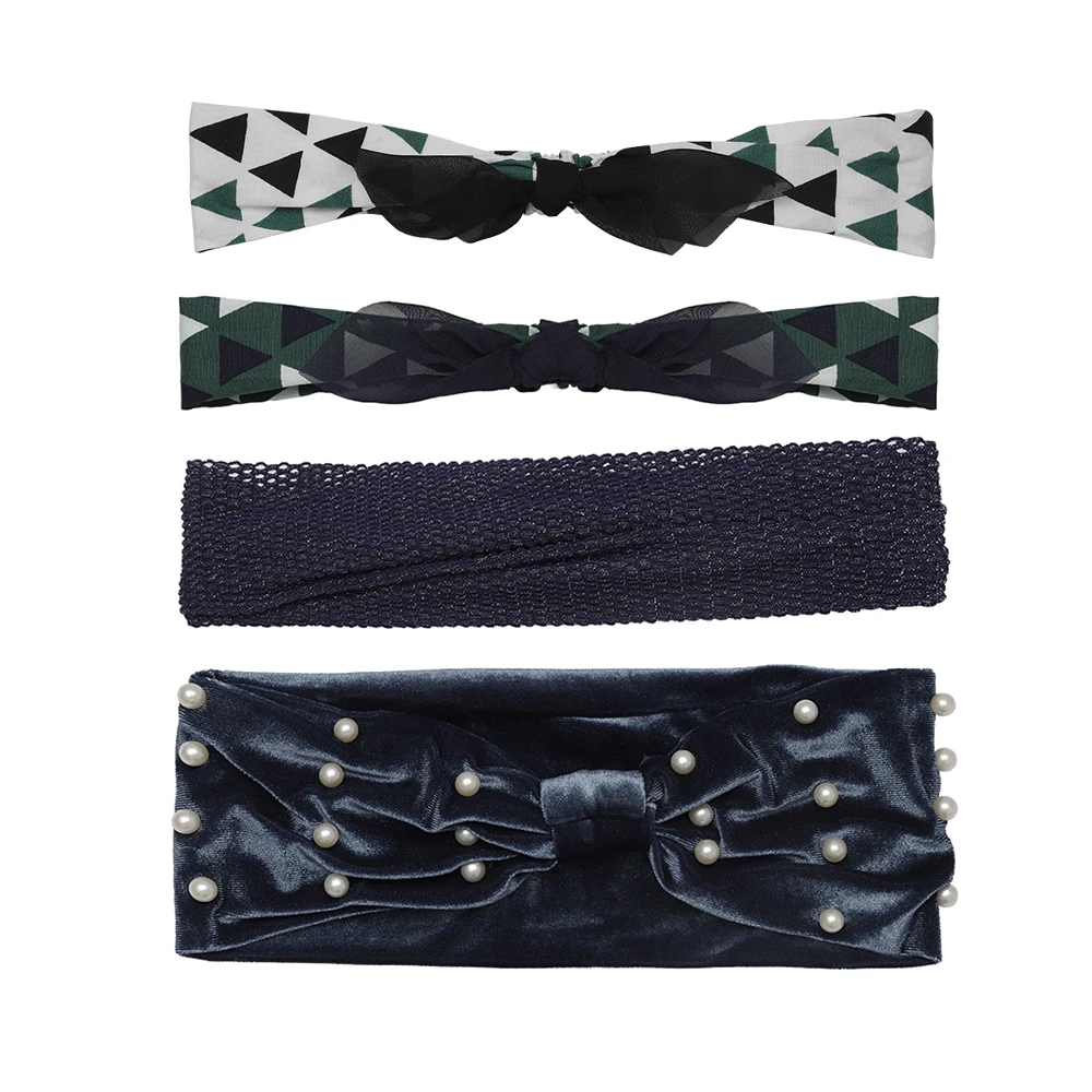 

Dark color series women's fashion all match bowknot on the head elastic pearl embellishment headband and hair accessories