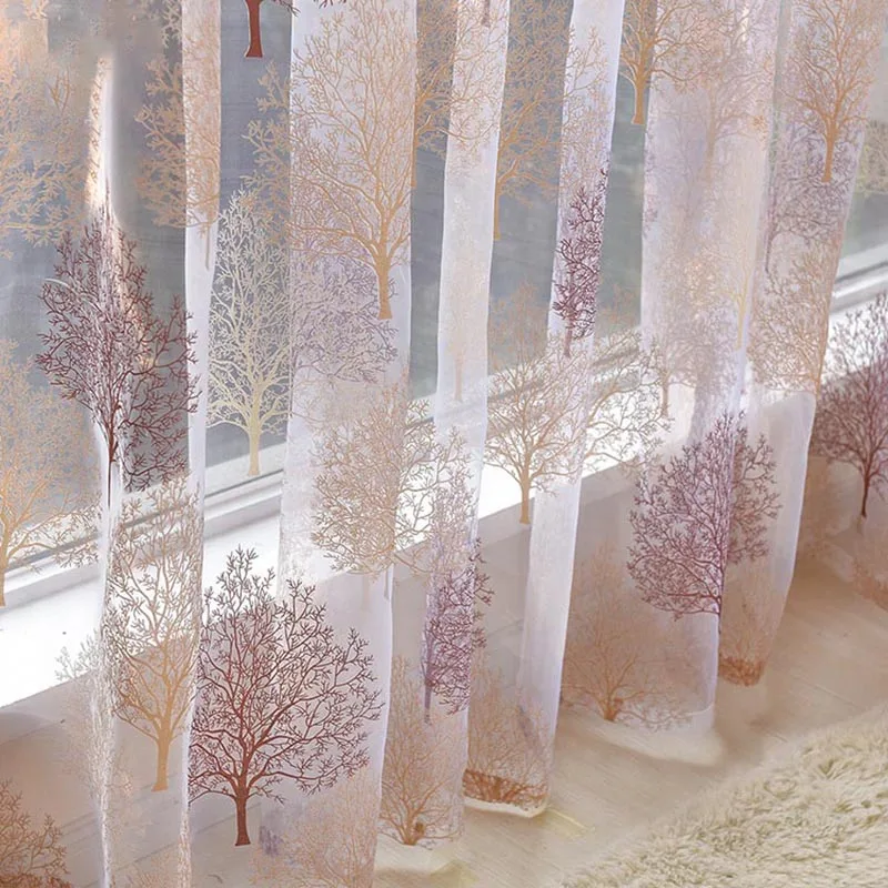 

Ready Made Sheer Tulle Curtain For Living Room Blind Panel Fabrics For Window Modern Floral Decorative Curtain Sheer For Bedroom