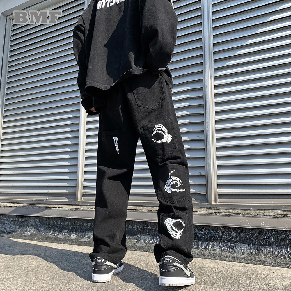 

Прямые повседневные брюки в Корейском стиле, модные уличные брюки в стиле хип-хоп, уличная одежда 2022, брюки для скейтборда с креативным прин...