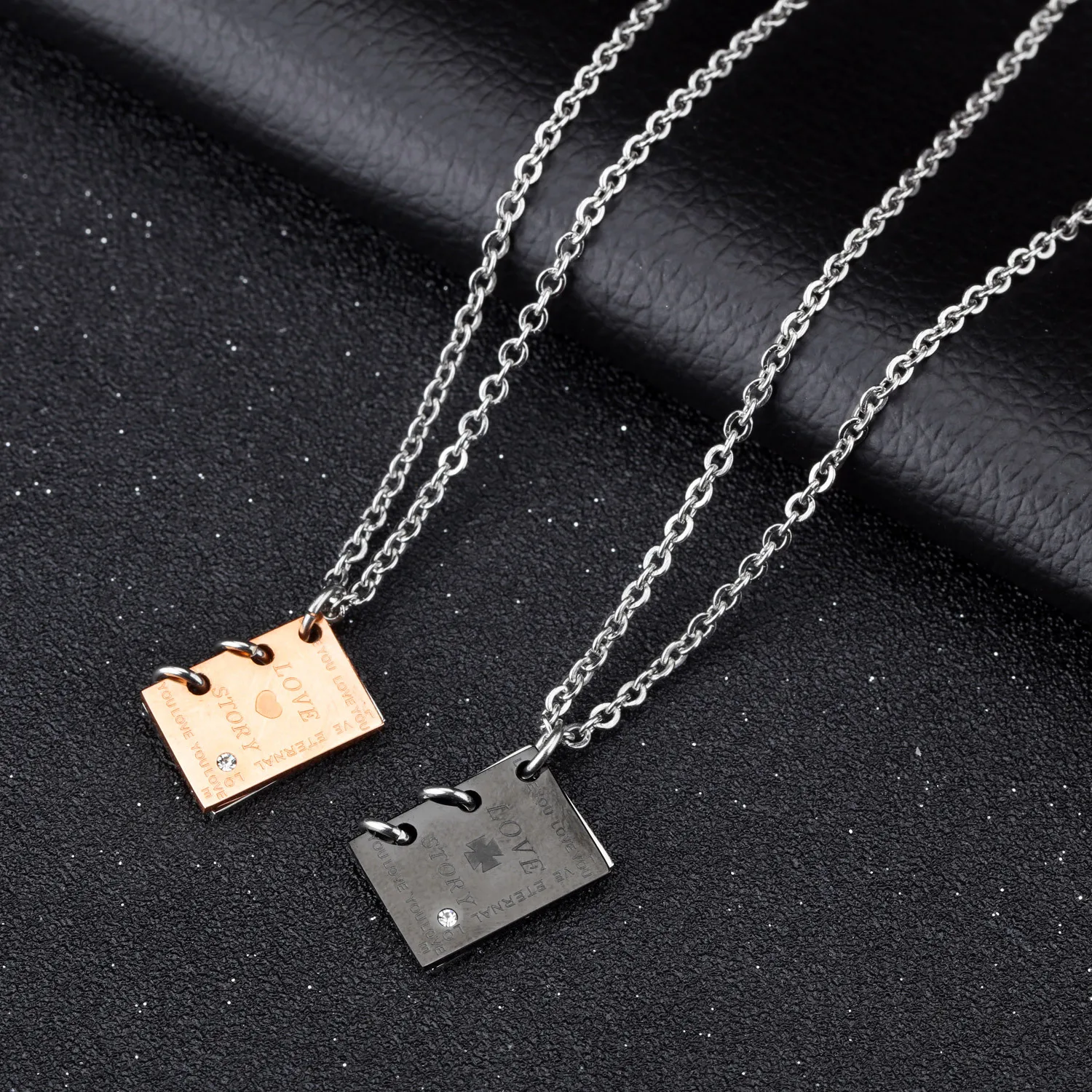 

Creativity Love story book Titanium steel Couple necklace accessories Gifts for Men and Women Friends Fashion personality Metal