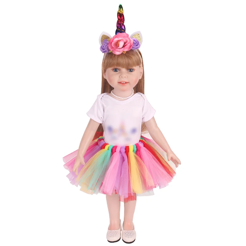 18 дюймов американская кукла Платье для девочек Костюм Единорог + Радужное