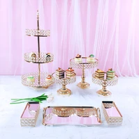 7pcs crystal metal cake stand set acrylic mirror cupcake decorations dessert pedestal wedding party display tray