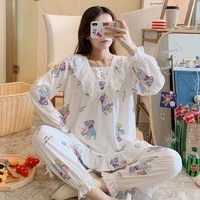 spring autumn women pijama dumbo elephant home clothes sleepwear for girls long sleeves with pant princess style lace mujer ins