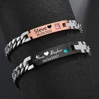 ywshk customized stainless steel couple lover bracelet for men women cz stone engrave text date bracelets jewlery gift