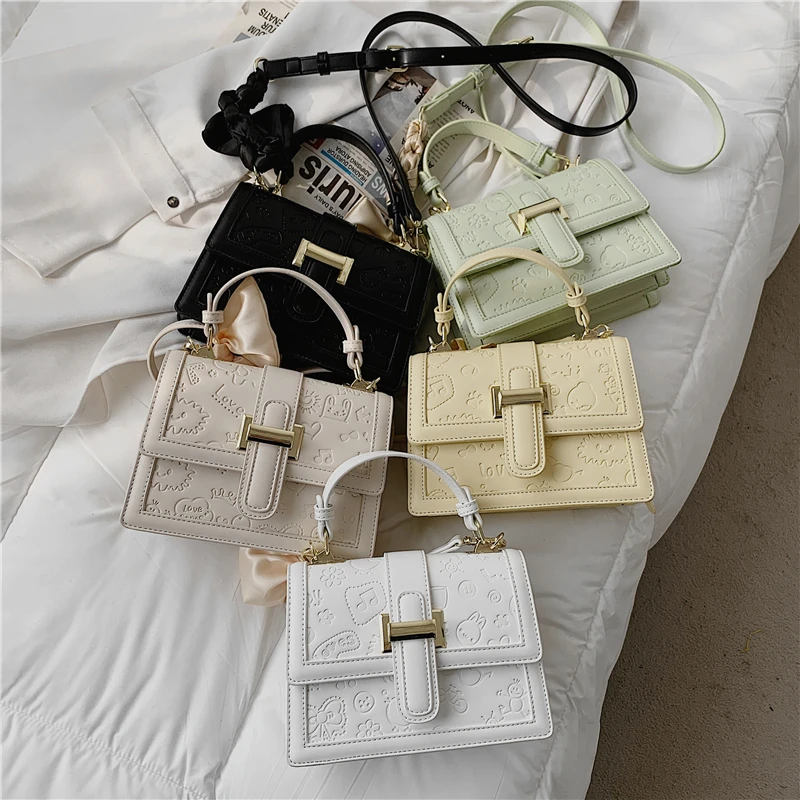 

Fashion Scarf Embossed Top Handle Bags Designer Brand Female Shoulder Crossbody Bags Satchel Ladies Purses And Handbags 2021
