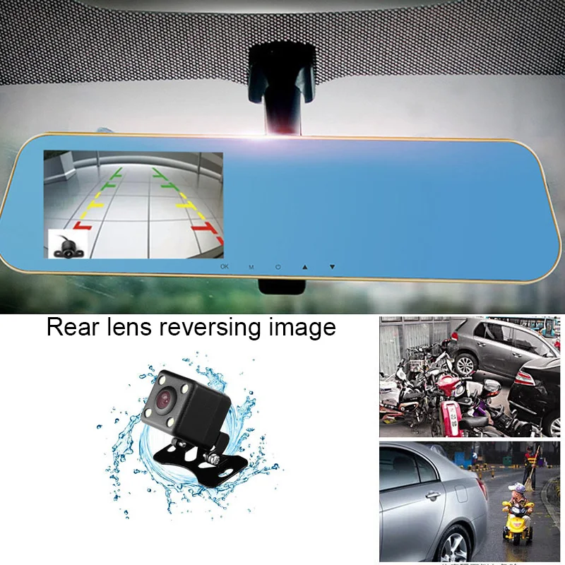 TOSPRA 4.3 Inch Touch Screen Car Dvr Camera Rearview Mirror Dvrs Dual Lens Recorder Night Vision Dash Cam FHD 1080P Registrator |